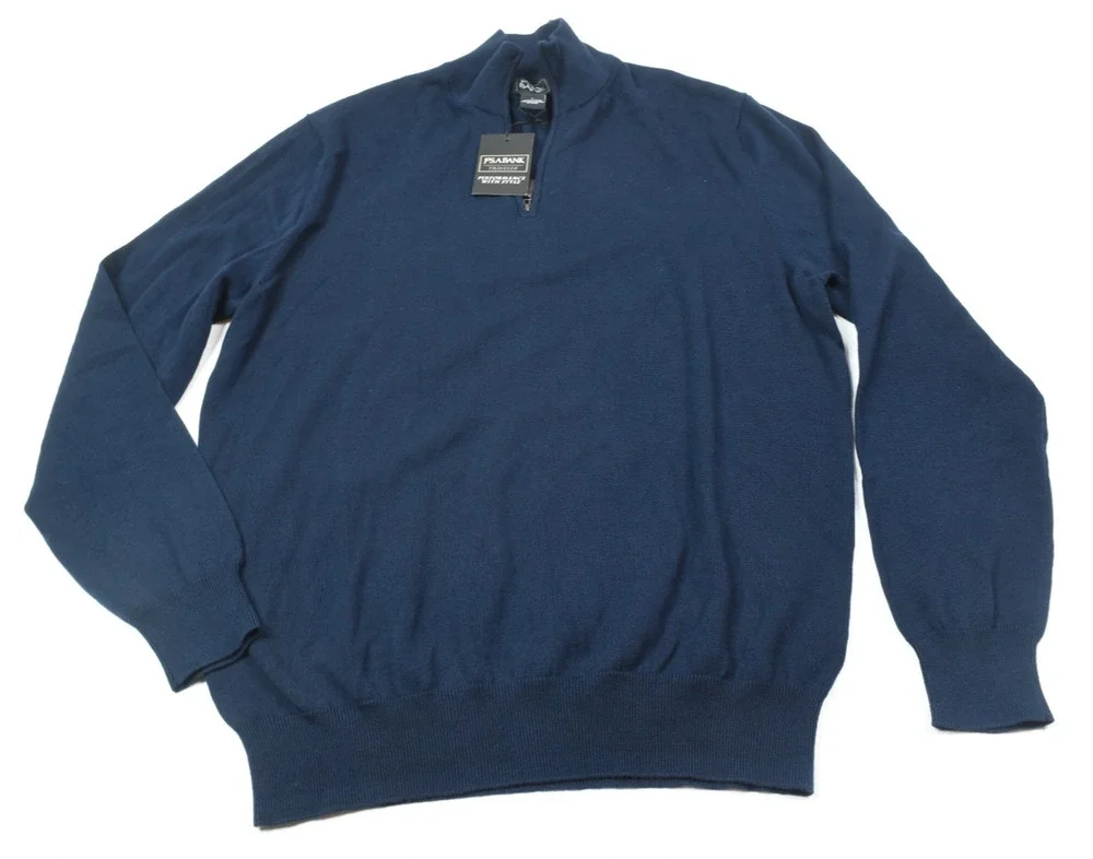 Jos A Bank Traveler Sweater Mens Large Blue Long Sleeve Pima Cotton Pullover